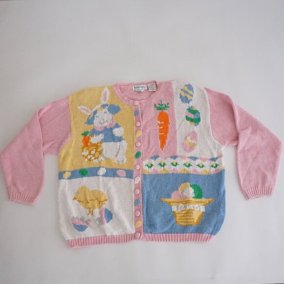 Vintage Alexandra Bartlett Easter Sweater Bunny Carrot Chick Cottagecore 3X - Picture 1 of 11